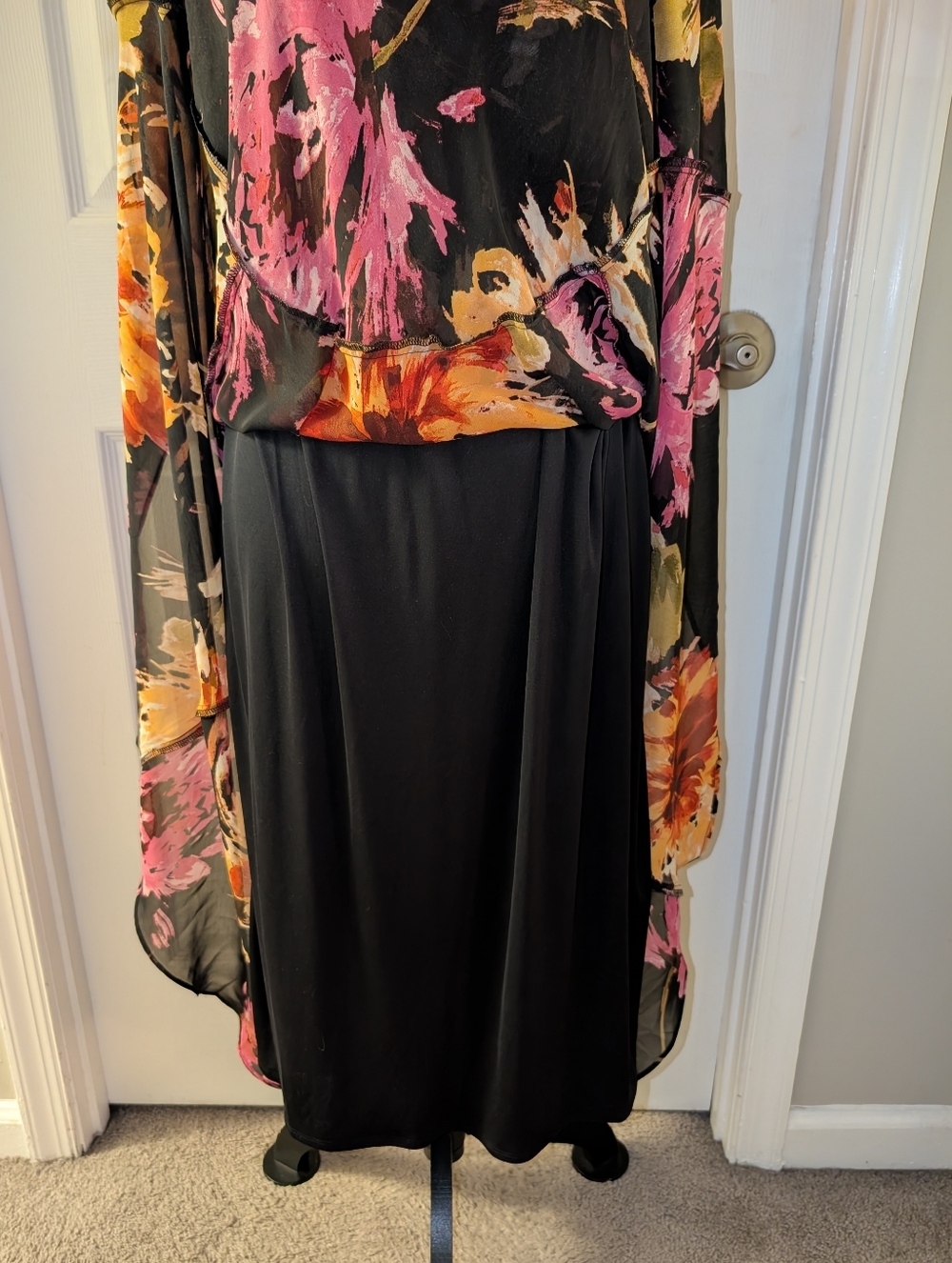 Signature by Robbie Bee Black Maxi Dress with Pink & Orange Floral - Picture 6 of 7